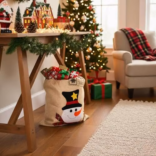 Shatchi Large Santa Sack Christmas Stocking in Brown Hessian, W/H: 70 x 50 cm – 8
