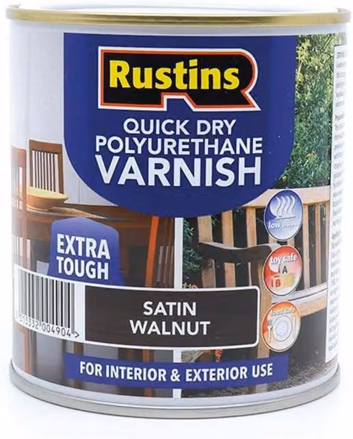 Rustins Quick Dry Polyurethane Varnish Satin Walnut 500ml - Water-Based Brown Wood Finish – 5