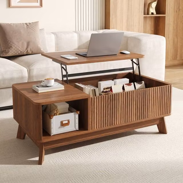 Merax Lift Top Coffee Table with Hidden Storage and Open Compartment in Walnut – 1
