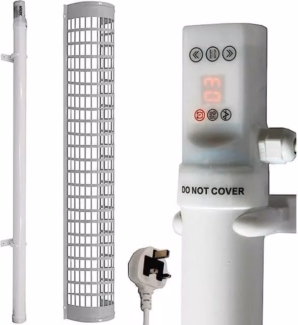 Mylek Tubular Heater and Cage Guard with Digital Timer and Frost Protection, Silver/White, Length: 120 cm