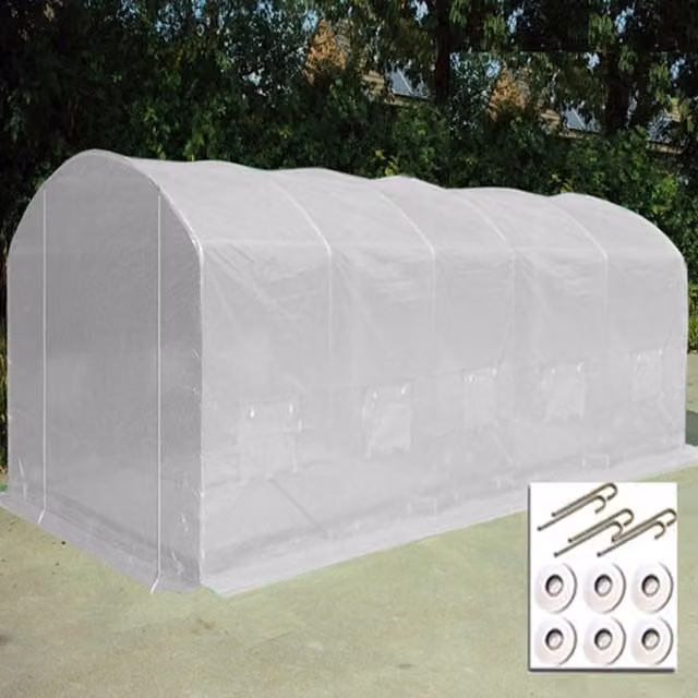 Crocodile Trading Ltd Pro Max Poly Tunnel Green House with Anchor Kit, White and Green, W: 6 m, D: 3.5 m, H: 2.1 m