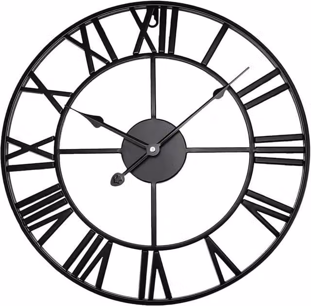 FLAVORA Black Metal Skeleton Wall Clock with Roman Numerals, Diameter: 60 cm – 1