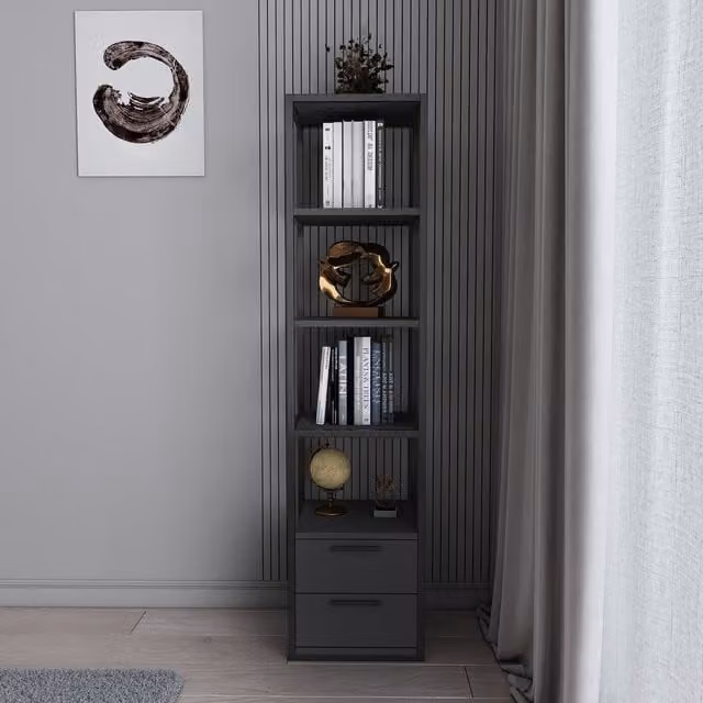 Decorotika Robbins 4-Tier Bookshelf with Cabinets in Black and Anthracite