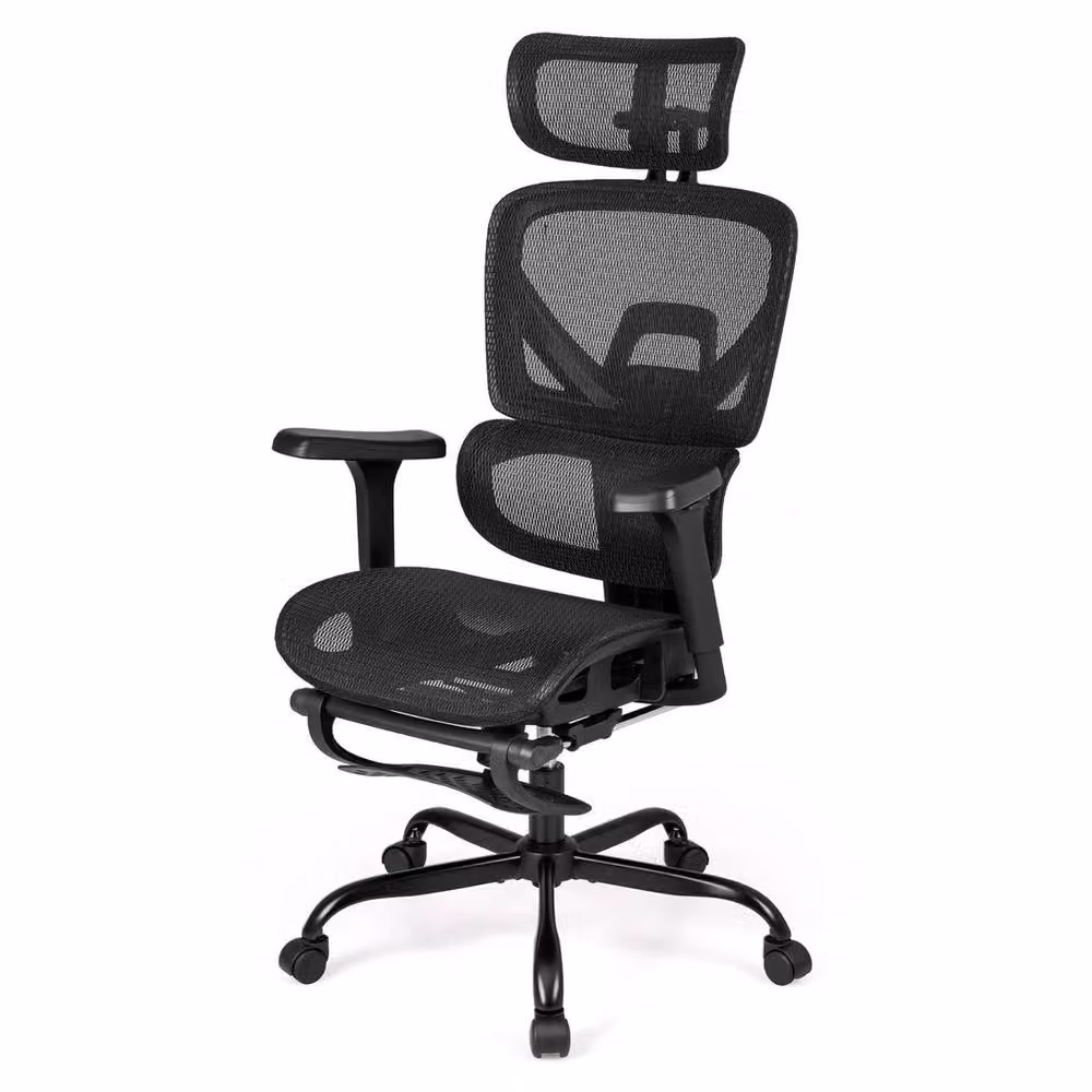 EONLION Ergonomic Mesh Office Chair with Footrest and Headrest in Black – 5