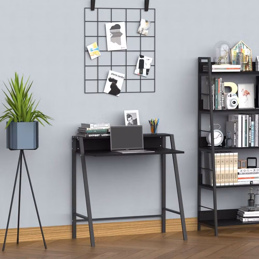Wyld Haus Havi Black Writing Desk with Raised Storage Shelf, W/D/H: 85 x 85 x 45 cm – 3