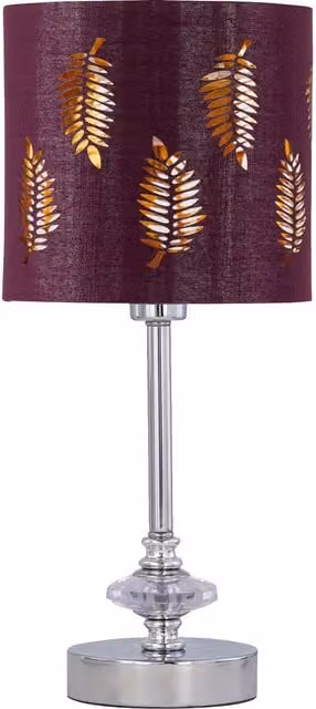 First Choice Lighting Chrome Jewelled Table Lamp with Red Fabric Fern Shade in Silver, H 33.0 cm x W 15.5 cm x D 15.5 cm
