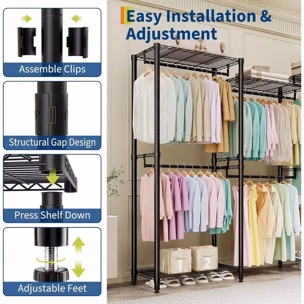 VOGREX Heavy Duty Metal Clothes Rail in Matt Black – 4
