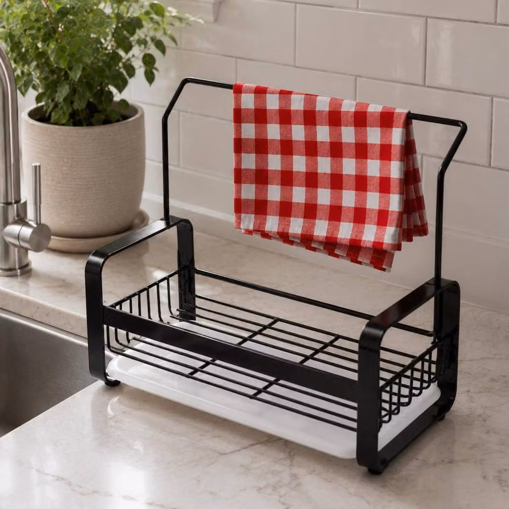 Top 3 Large Kitchen Sink Caddy Organiser with Drying Rack in Black Stainless Steel – 4