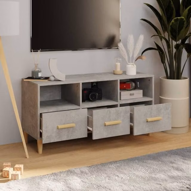 Berkfield Home Modern TV Cabinet in Concrete Grey, W/D/H: 102 x 36 x 50 cm – 1