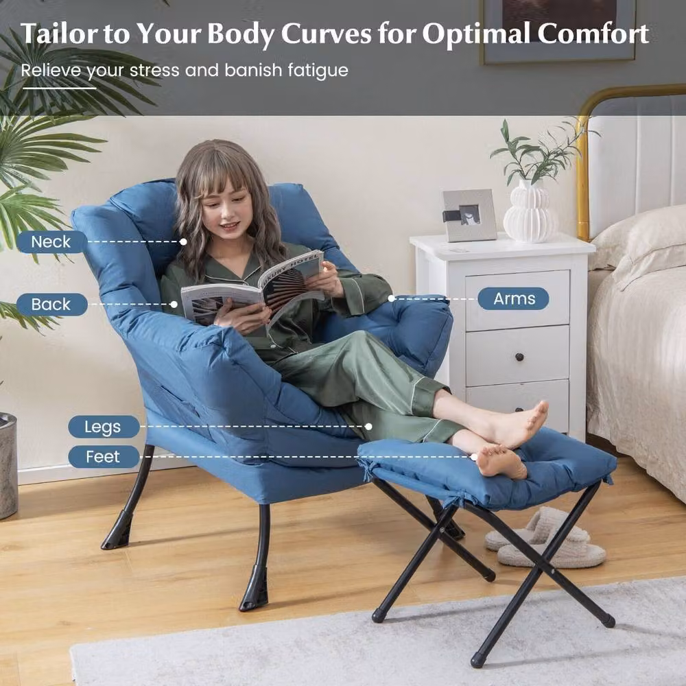 Costway Blue Microfibre Lazy Lounge Chair with Ottoman and Pillow – 4