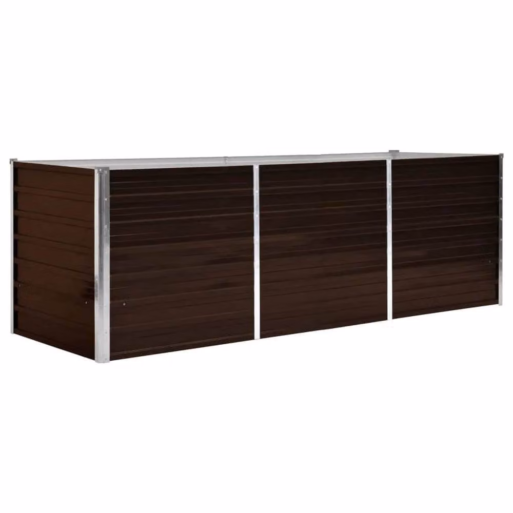Berkfield Home Garden Brown Galvanised Steel Raised Bed W: 240 cm, D: 80 cm, H: 77 cm – 2