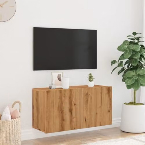 vidaXL Wall-mounted Modern TV Cabinet in Brown Oak, W/D/H: 80 x 30 x 41 cm – 4