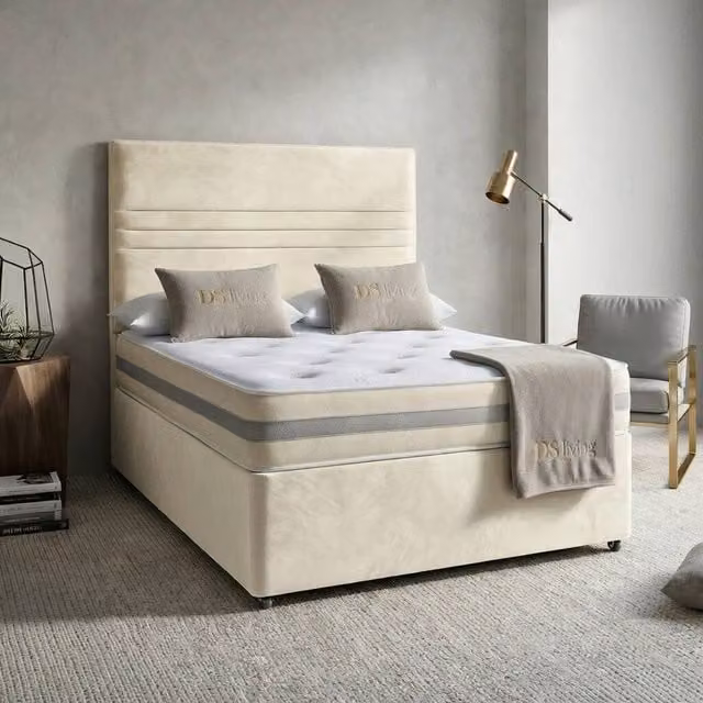 DS Living Harrington Modern Upholstered Divan Bed in Cream/Beige, W: 140 cm, L: 200 cm