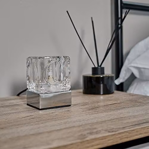 ValueLights Cube Modern Glass Table Lamp with Chrome Base, Dimmable Touch Control, Silver and Transparent – 2