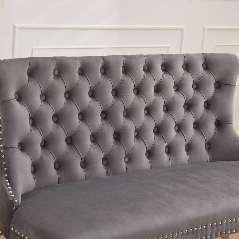 HomeTouch Modern Velvet Double Dining Loveseat Bench with Chrome Steel Legs in Grey – 2