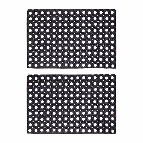 JVL Rondo Rubber Ring Scraper Doormat, Black, Pack of 2, W: 40 cm, D: 60 cm – 7