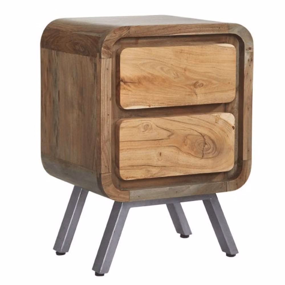 Wyld Haus Los Angeles Industrial 2 Drawer Bedside Table in Brown Reclaimed Wood and Metal – 3