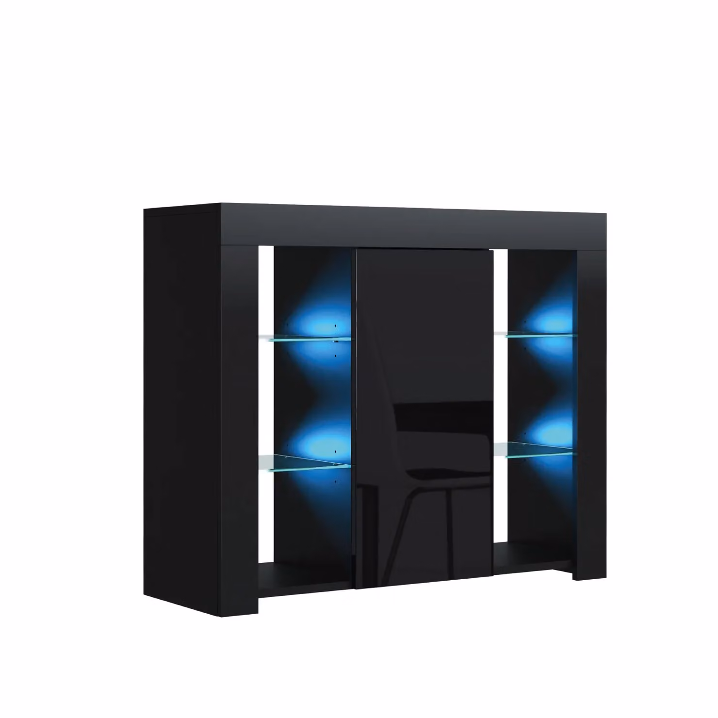 Mex Furniture LTD Modern Gloss Black Sideboard with Integrated LED Lighting, W: 97 cm, H: 83 cm, D: 35 cm – 2