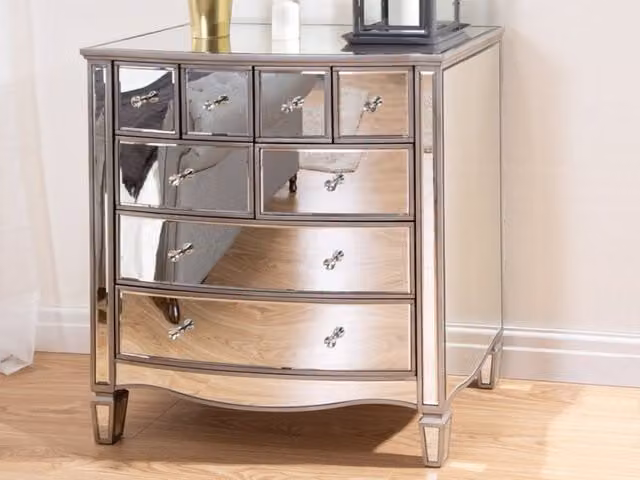 Birlea Elysee 4 Drawer Merchant Mirrored Chest of Drawers in Silver