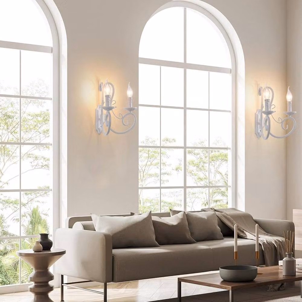 NIVOR Vintage Metal Wall Sconces in White, 2 Pack, E14, 2 Lights – 4