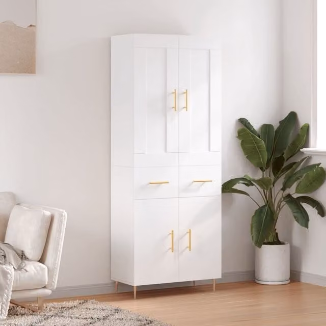 Berkfield Home White Modern Highboard with Hinged Doors and Internal Shelves, W/D/H: 69.5 x 34 x 180 cm – 1