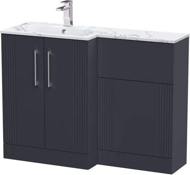 Balterley Belvide 2 Door Freestanding WC Vanity Unit with Carrera Stone Basin, Dark Grey, Width: 110 cm