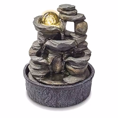 Valiant Fun Tabletop Water Fountain with LED Light in Beige and Grey – 6