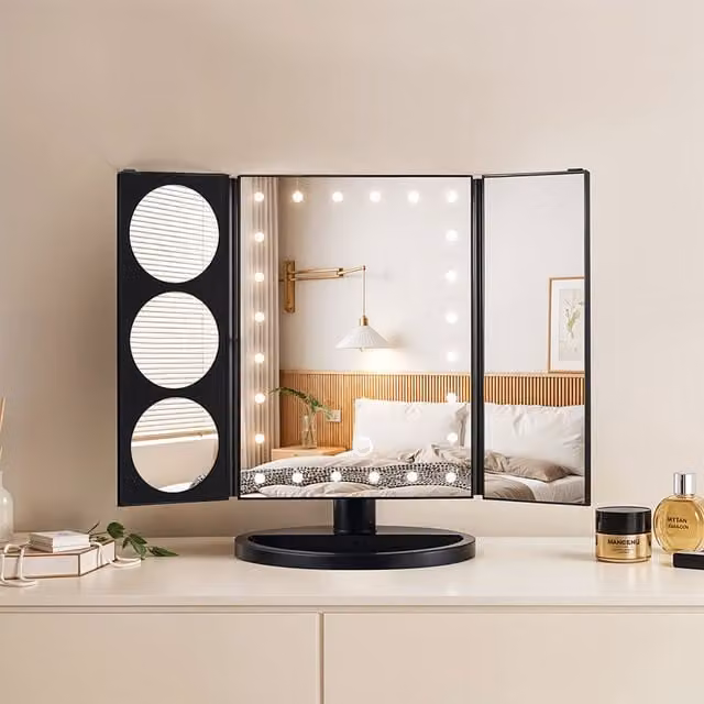 Lifeideas LED Makeup Mirror with 3 Round Magnifiers in Black