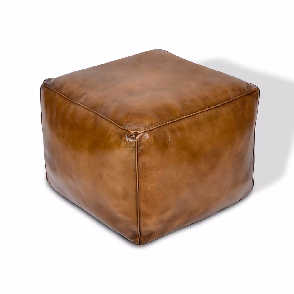 Elm Home And Garden Large Pommel Footstool Ottoman in Tan Brown Genuine Leather – 2