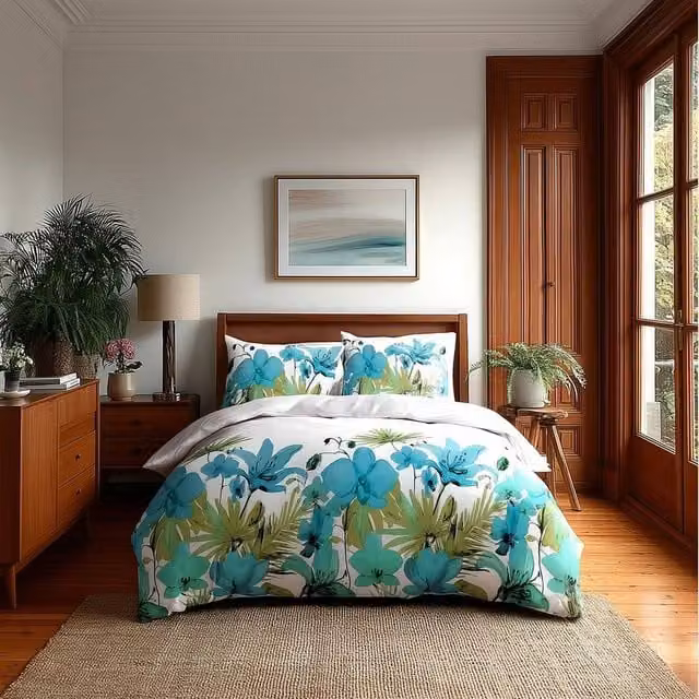 Snug City Floral Design Duvet Cover and Pillowcase Set, Petrol Multicolour, W/H: 135 x 200 cm – 1
