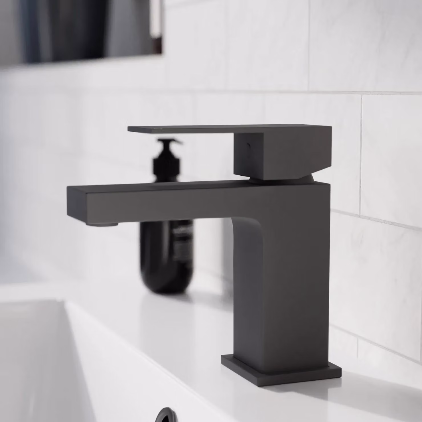 Nes Home Square Single Lever Basin Mono Mixer Tap in Matte Black – 2
