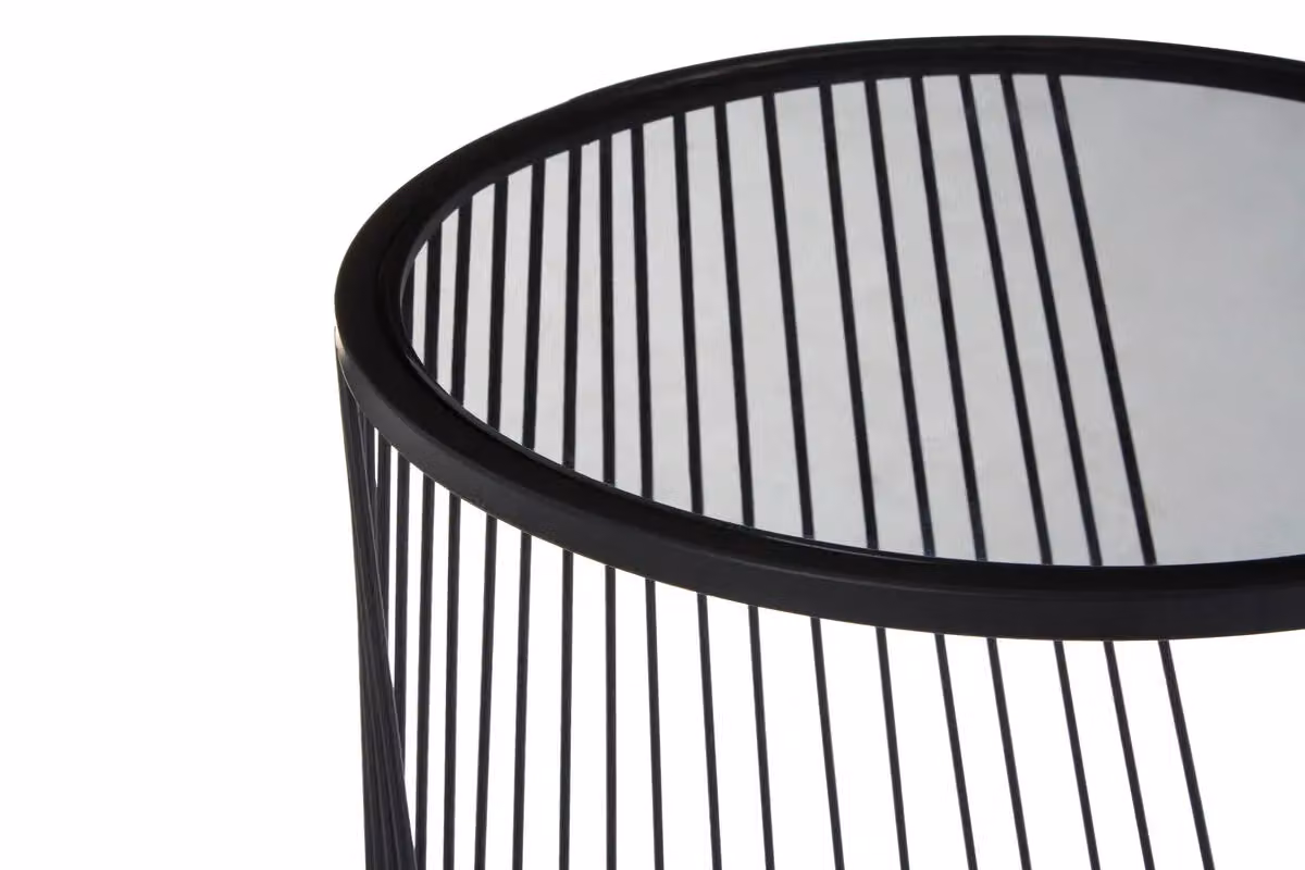Interiors by Premier Orsina Set of 2 Round Side Tables with Grey Glass Tops and Black Metal Sled Base – 4