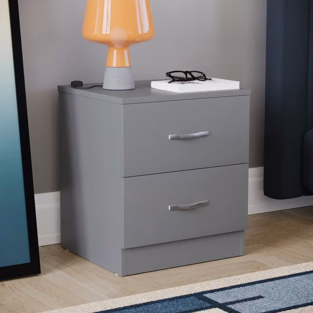 Vida Designs Riano Large Grey 2 Drawer Bedside Cabinet with Metal Handles and Runners, W: 40.0 cm, D: 36.0 cm, H: 47.0 cm