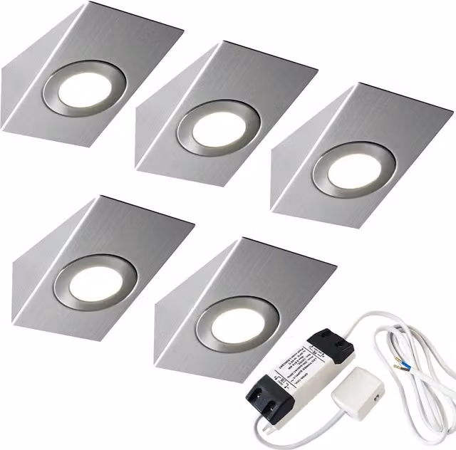 Loops 5x Brushed Nickel Wedge Surface Under Cabinet Kitchen LED Light and Driver Kit in Silver – 1