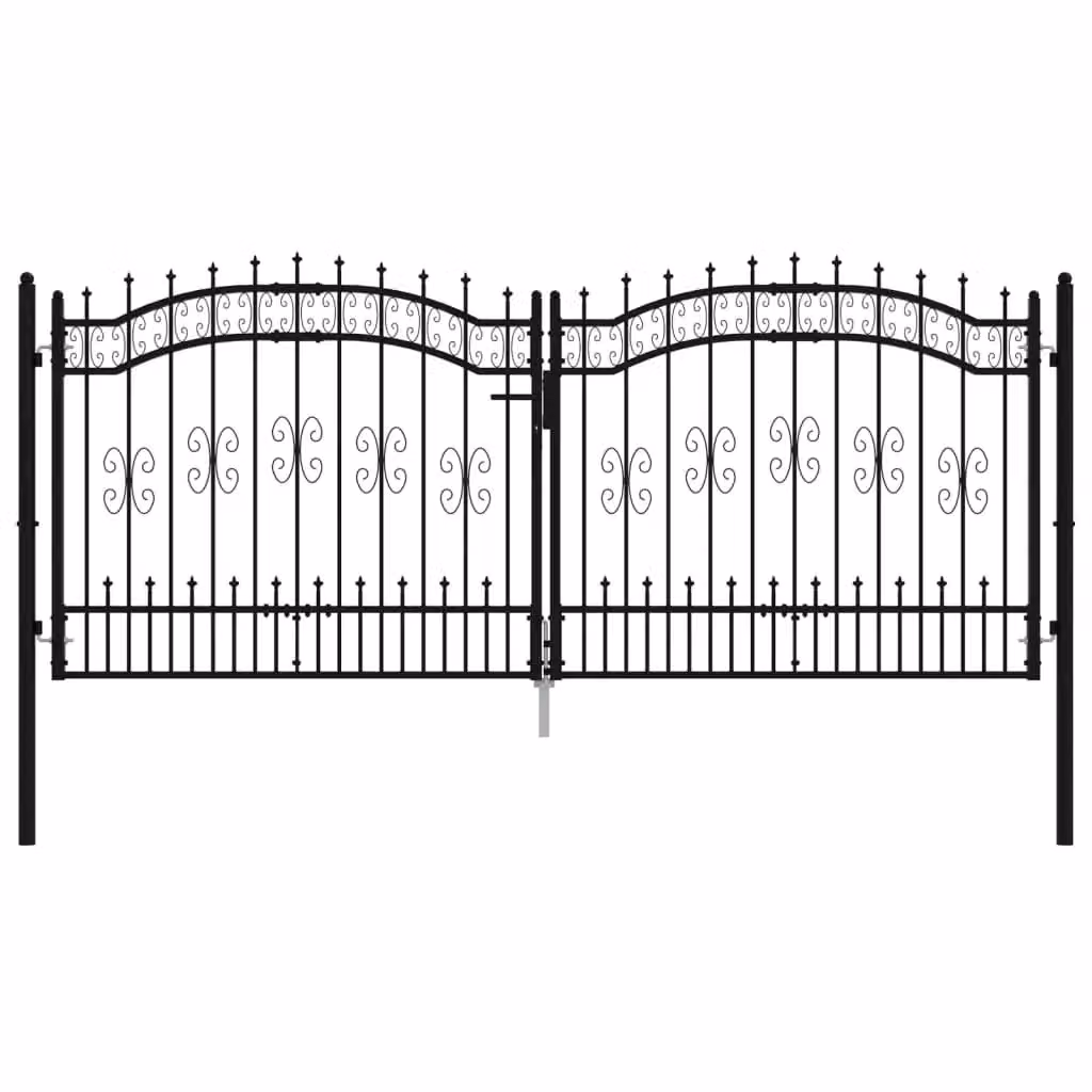 Berkfield Home Spear Top Fence Gate, Black Powder-coated Steel, W: 305 cm, H: 173 cm – 2