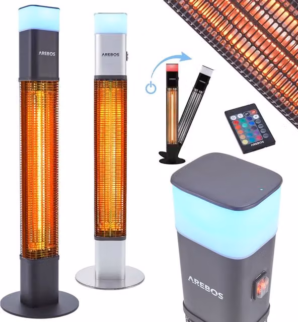 AREBOS Stand Heater LED Light with Remote Control - Black