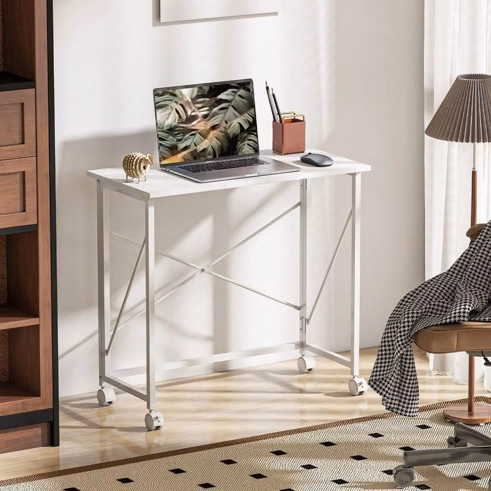 NESTLUNE Folding Writing Desk with Castors, White – 3