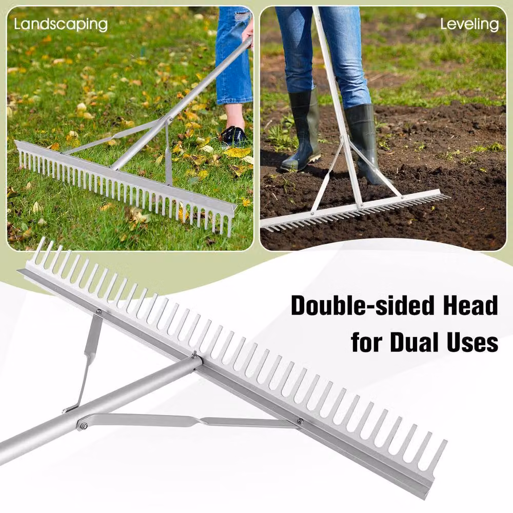 Costway Heavy-Duty Aluminium Landscape Rake with 36 Tines in Silver – 5