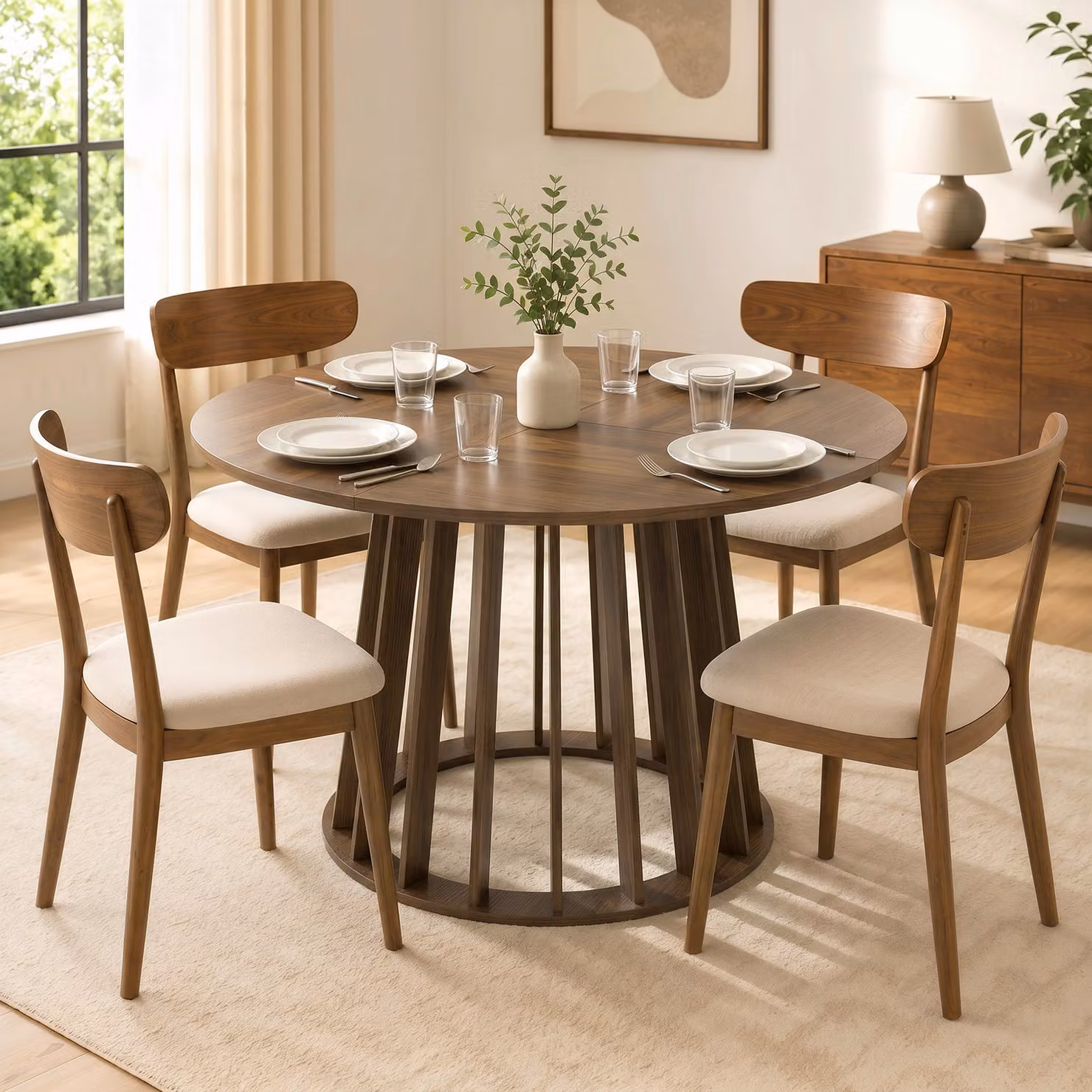 HOMCOM Modern Round Dining Table for 4-6 People, Brown, Diameter: 120 cm, Height: 75 cm – 2