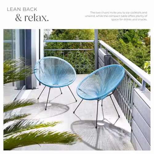 tectake Set of 2 Acapulco Garden Chairs in Blue with Retro String Design and Metal Frame – 4