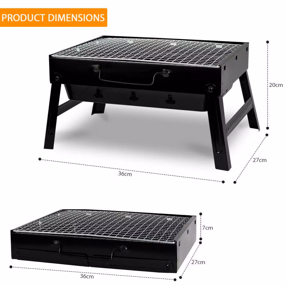 Crystals Portable Folding Charcoal BBQ Grill in Black, Medium Tabletop Enamelled Steel Barbecue, W/D/H: 36.0 x 27.0 x 20.0 cm – 2
