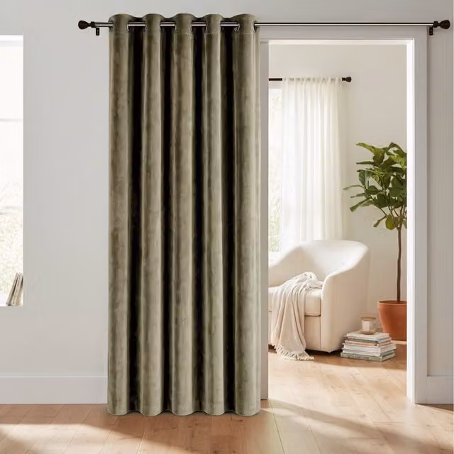 Velosso Modern Matte Velvet Thermal Insulating Opaque Fabric Door Panel Curtain with Rod Pocket