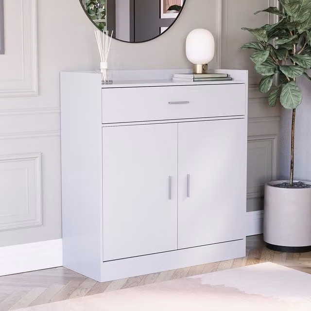 Vida Designs Dalby 2 Door 1 Drawer Shoe Cabinet in White – 1
