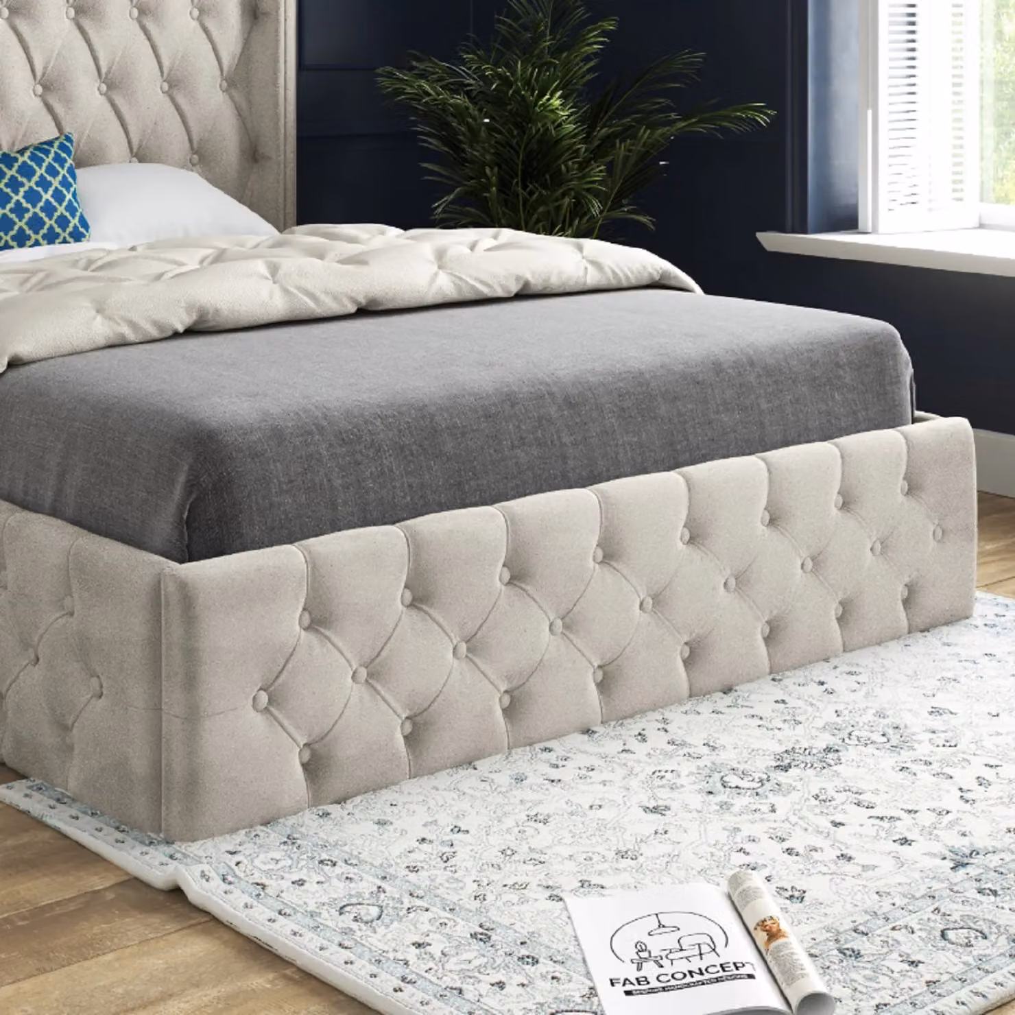 Casani Turin Upholstered Soft Velvet Bed Frame in Beige, W/D/H: 120 x 200 x 137 cm – 3