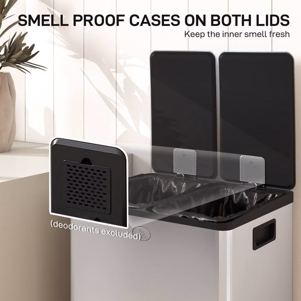 STILVORA Dual Kitchen Bin with Pedal Lid and Odour Filter, 56L, Silver Stainless Steel – 5