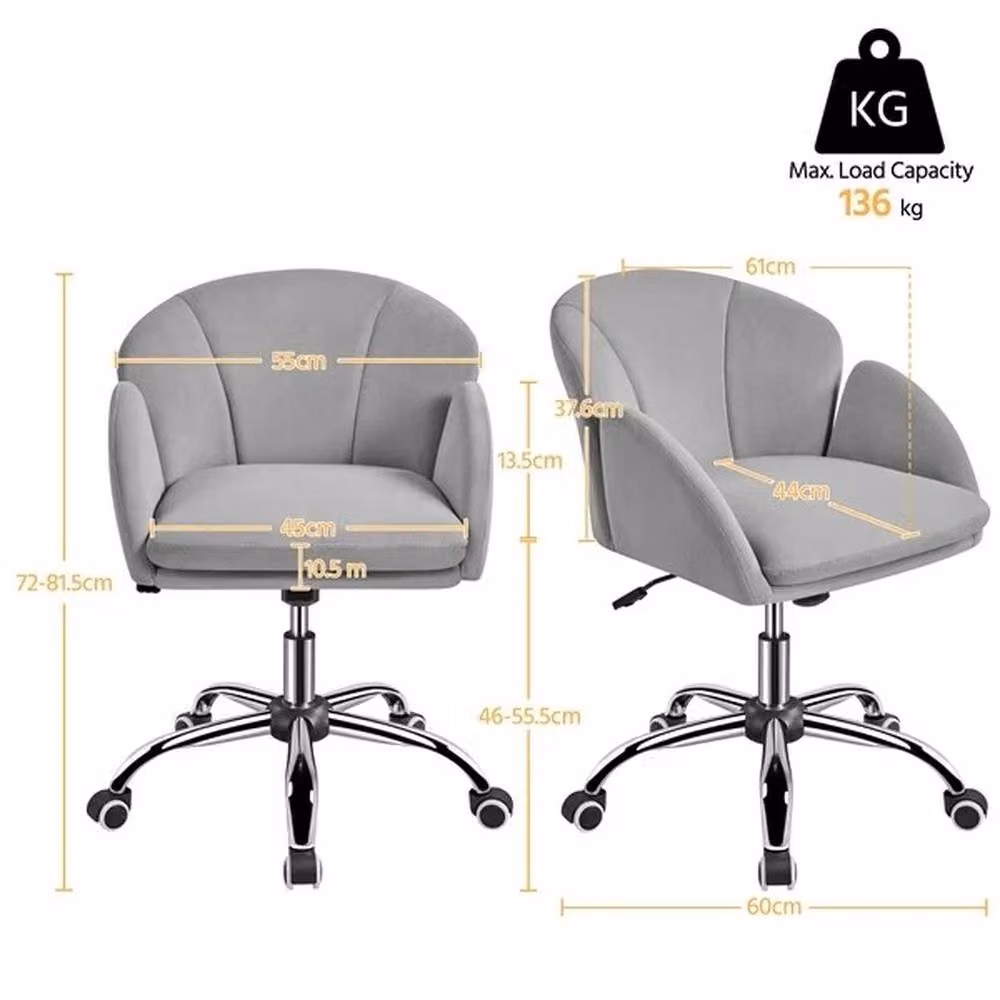 EONLION Grey Velvet Modern Office Task Chair with Armrests and 360 Degree Swivel – 2