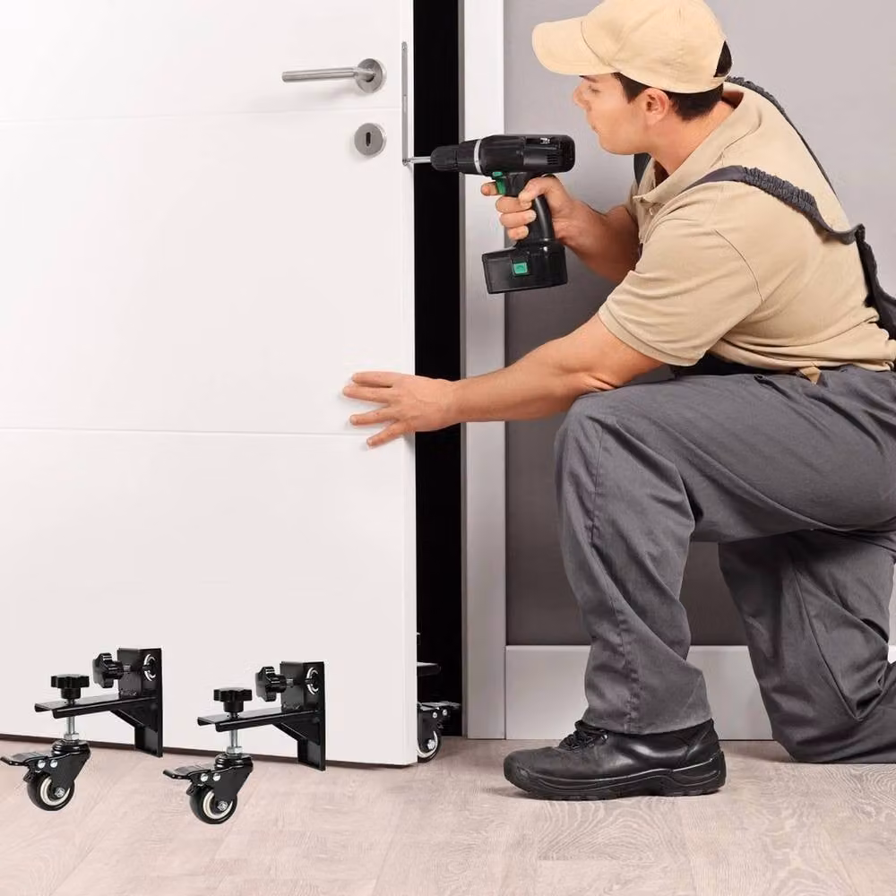 VOGREX 2 Pack Adjustable Steel Wheeled Door Installation Dolly Kit in Black – 3