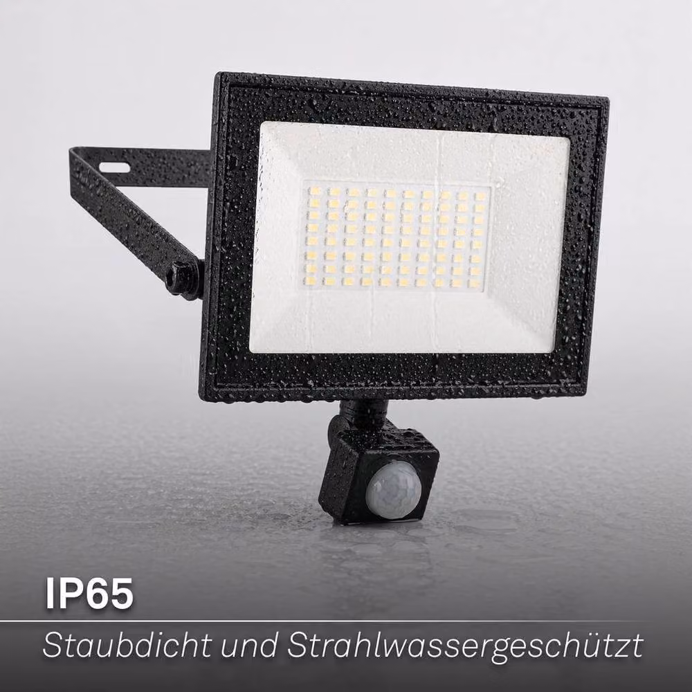 Briloner Black LED Outdoor Floodlight with Motion and Dusk Sensor, 50W, 4500lm, IP65, W/D/H: 21 x 17.5 x 4 cm – 4