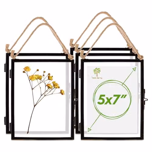 Nicola Spring Set of 5 Black Metal and Glass Hanging Photo Frames, Rectangular, 5x7 Inch – 1