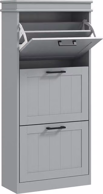 HOMCOM Minimalist Grey Lacquered Shoe Cabinet with Tilting Compartments and Internal Shelves, H 117.5 x W 54.0 x D 17.9 cm